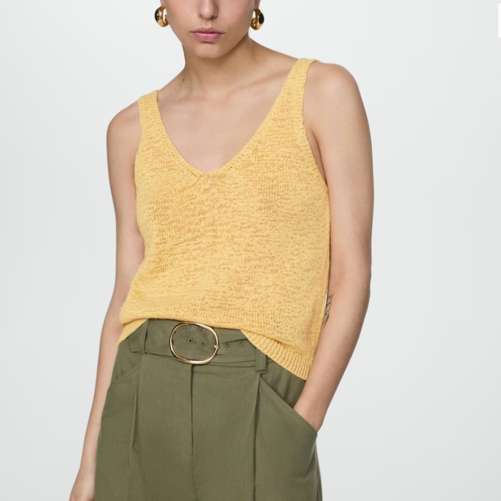 Mango Vneck Knitted Top Yellow SZ M